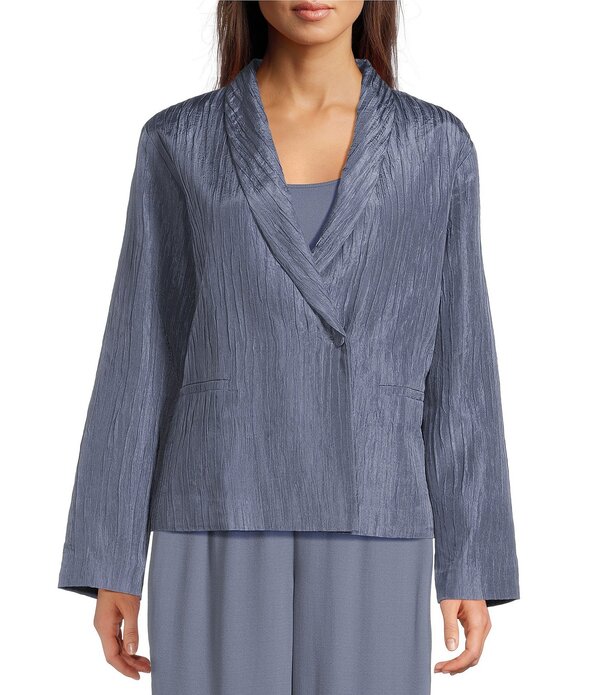 エイリーンフィッシャー レディース アウター コート シルク ジャケット Eileen Fisher Textured Silk Jacquard Shawl Collar Long Sleeve Jacket Flint