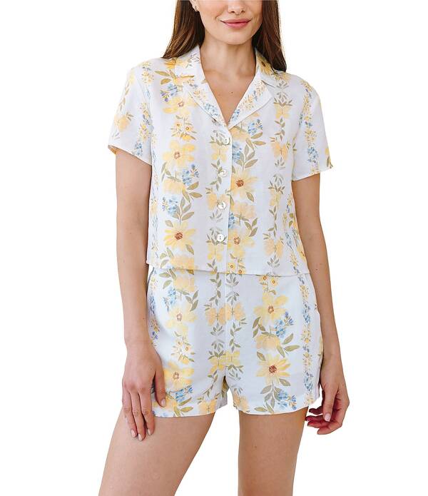 ベラダール レディース トップス シャツ フラワー柄 プリント リネン フラワー Bella Dahlinen Blend Floral Print Notch Collar Short Sleeve Coordinating Shirt Wildflower Stripes ストライプ|ReVida 店