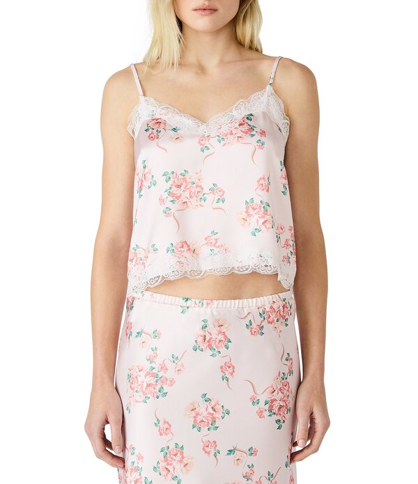 スティーブ マデン レディース トップス シャツ Vネック フラワー柄 プリント サテン ノースリーブ フラワー Steve Madden Delany Floral Printed V-Neck Sleevelessatin Coordinating Camisole Topeach Romance ピーチ