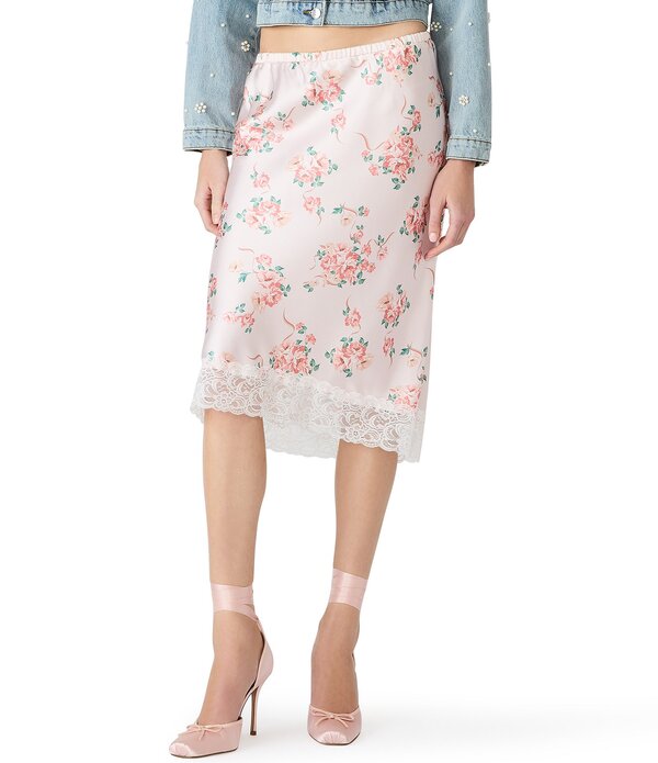 スティーブ マデン レディース ボトムスカート フラワー柄 プリント ミディ サテン フラワー Steve Madden Alayna Floral Print Satin Coordinating Midi Skirt Peach Romance ピーチ