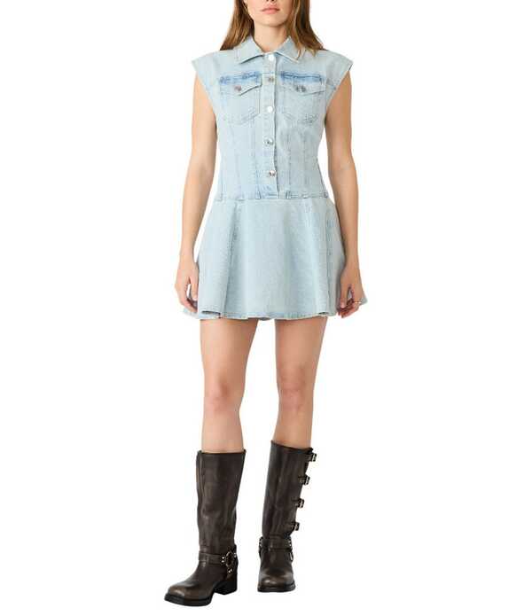 スティーブ マデン レディース トップス 衣装 ミニ ジーンズ 鳥打ち帽 Steve Madden Liya Collared Cap Sleeve Fit and Flare Denimini Dressulphur Spring ジーンズ レディースファッション-ワンピース