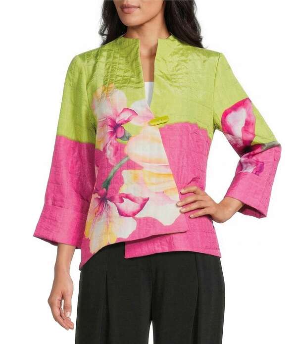 アイシーコレクション レディース アウター コート アシンメトリー フラワー柄 フラワー ジャケット ICollection Watercolor Floral High Collar Long Sleeve Asymmetrical Jacket Pink ピンク