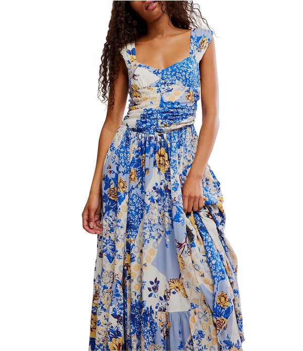 フリーピープル レディース トップス 衣裳 お花柄 刷り上げる ノースリーブ マキシ お花 Free People Sasha Floral Print Sweetheart Neck Sleeveless Maxi Dress Porcelain Combo レディースファッション-ワンピース