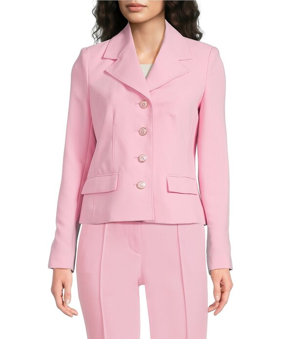 カール ラガーフェルド レディース アウター コート ジャケット KARLAGERFELD PARIS Woven Polished Suiting Notch Lapel Collar Long Sleeve Button-Front Jacket Prism Pink ピンク