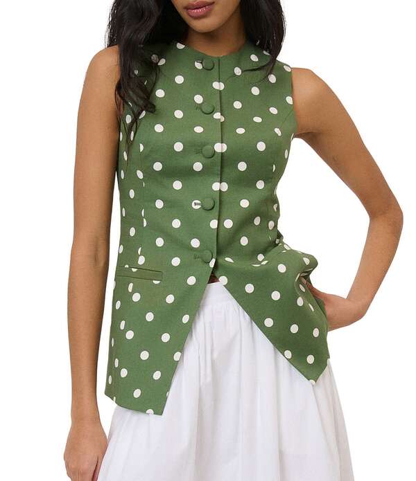 ノーバディーズ チャイルド レディース アウター ベスト ドット柄 ドット Nobody's Child Coordinating Polka Dot Button Frontailored Vest Green グリーン