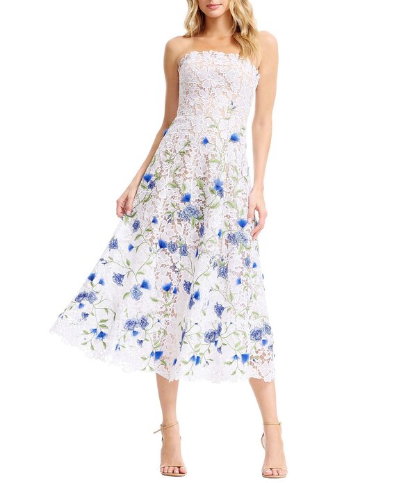 ドレスザポプレーション レディース トップス ワンピース フラワー柄 ミディ ストラップレス レース フラワー Dress the Population Kailyn Strapless Lace Floral Midi Dress White Multi ホワイト