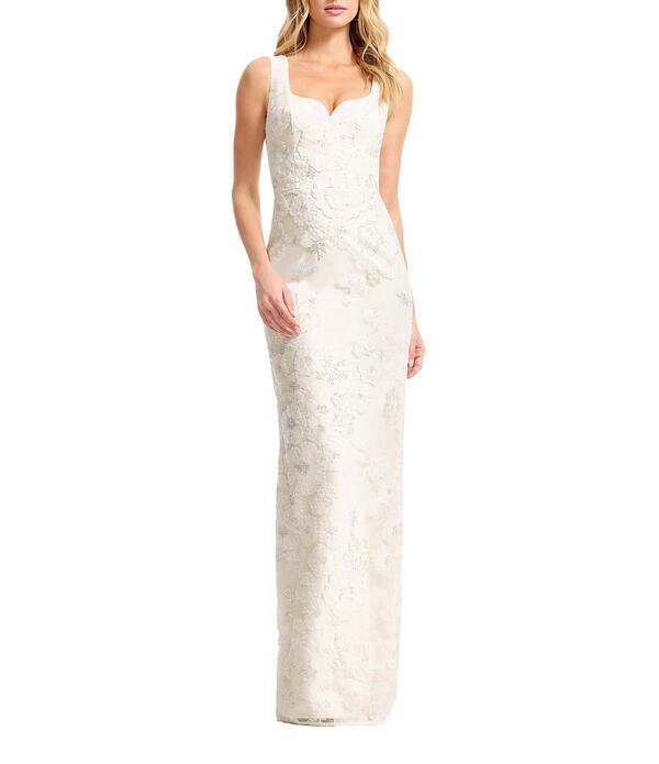 ドレスザポプレーション レディース トップス 衣装 チュール ノースリーブ 刺しゅう Dress the Population Goldiembroidered Tulle Sweetheart Neckline Sleevelessheath Gown Off White 象牙色