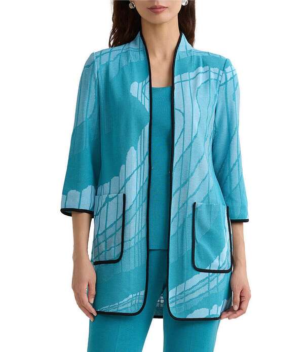 ミンウォン レディース アウター コート ニット ジャケット Ming Wangeo Jacquard Knit Modified Mandarin Collar 3/4 Sleeve Jacket Serene/Nebula/White/Black ホワイト