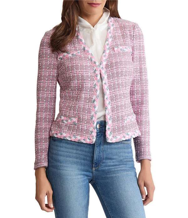 ミソック レディース アウター コート Vネック ツイード ニット ジャケット MISOOK Braided Trim Tweed Knit V-Neck Long Sleeve Jacket Pink Parfait/Cherry Blossom/Spruce ピンク