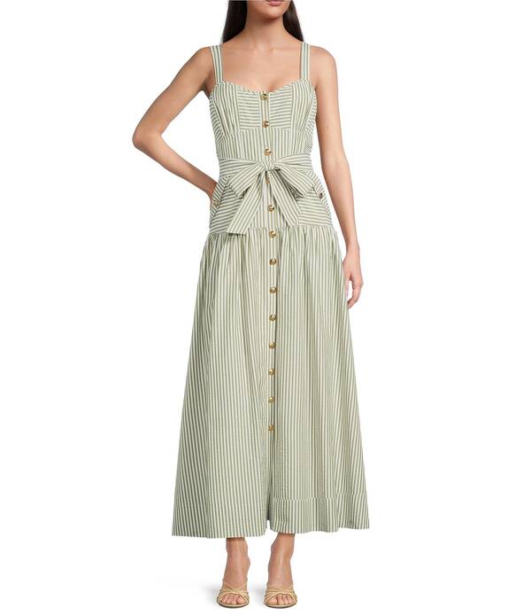 エーラブズエー レディース トップス ワンピース マキシ A Loves A Stripe Sweetheart Neck Tank Strap Button Frontie Drop Waist Flounce Maxi Dress French Lime ライム