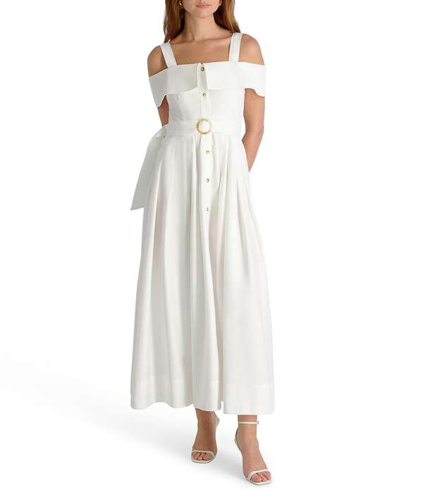 フレンチコネクション レディース トップス ワンピース マキシ French Connection Fluid Rayon Square Neck Off-the-Shoulder Fit and Flare Maxi Dressummer White ホワイト