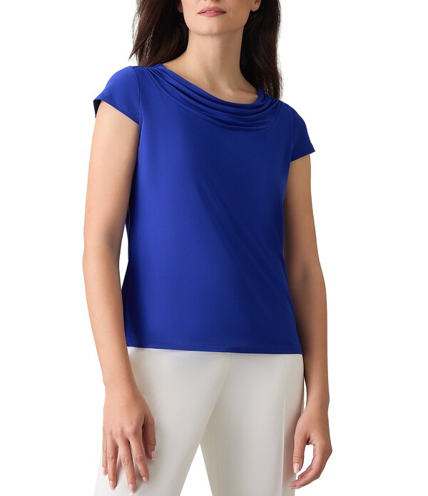 カスパール レディース トップス シャツ プチ キャップ Kasper Petite Size Cowl Neck Cap Sleeve Top Royal Signature