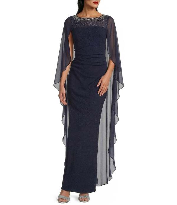 アレックスイブニングス レディース トップス ワンピース クレープ Alex Eveningstretch Crepe Illusions Neck Column Longownavy ネイビー