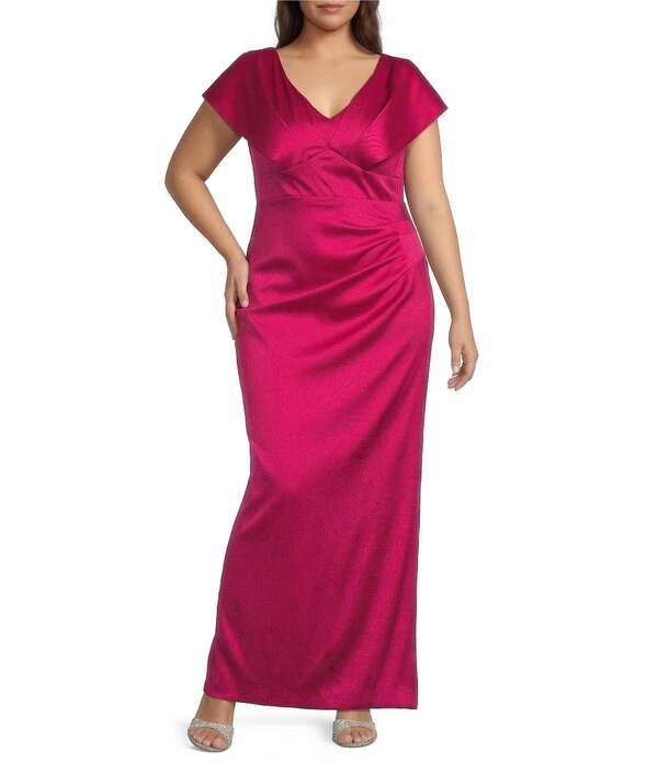 エスケープ レディース トップス ワンピース Vネック プラスサイズ Xscape Plusize Stretch Arcadia V-Neck Short Sleeve Side Rouchingown Cherry 53,280円