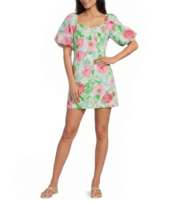 リリーピュリッツァー レディース トップス ワンピース ロンパースカート Lilly Pulitzer Justina Poppy Party Textured Mikado Sweetheart Neck Short Puff Sleeve Skirted Romper Multi Poppy Party マルチカラー|ReVida 店