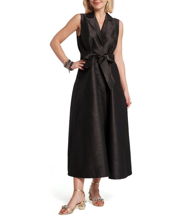 フランセスバレンタイン レディース トップス 衣装 Vのど首 ノースリーブ FRANCES VALENTINE Lucia Poly Dupion V-Neck Sleeveless Tie Waist Dress Black 黒いこと