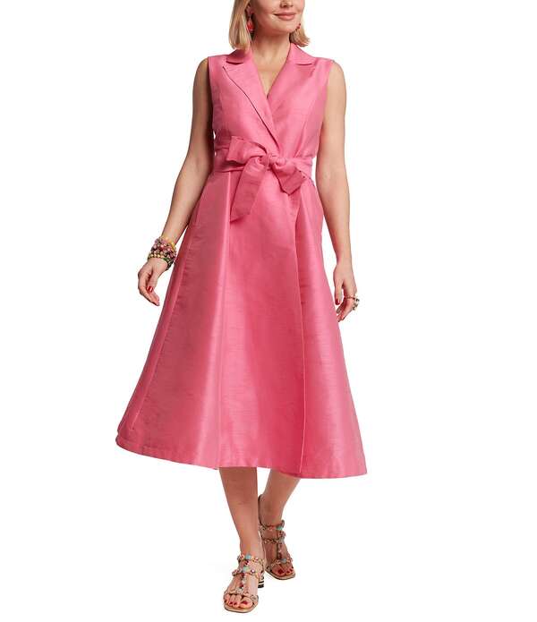 フランセスバレンタイン レディース トップス 衣装 Vのど首 ノースリーブ FRANCES VALENTINE Lucia Poly Dupion V-Neck Sleeveless Tie Waist Dress Pink サクラ色