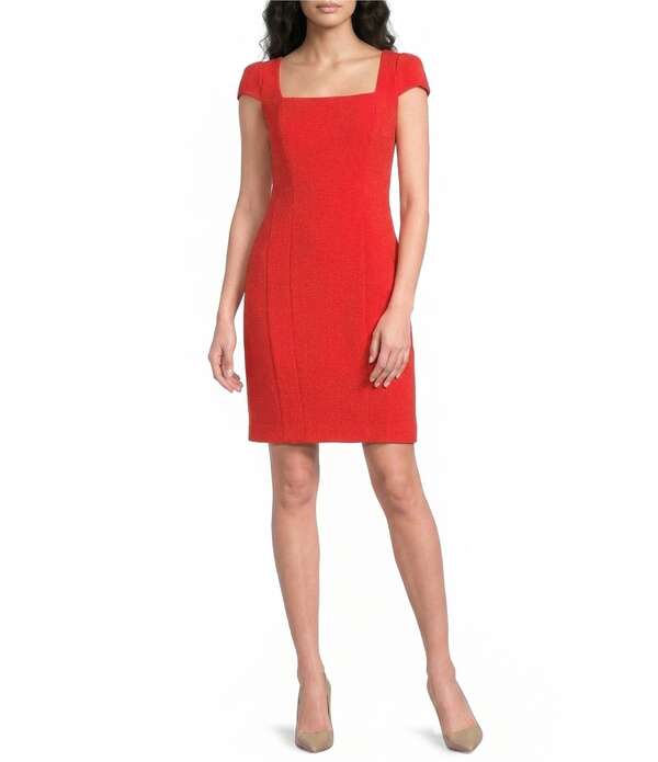 ダナキャラン レディース トップス ワンピース キャップ Donna Karan Square Neck Cap Sleeve Sheath Dress Geranium