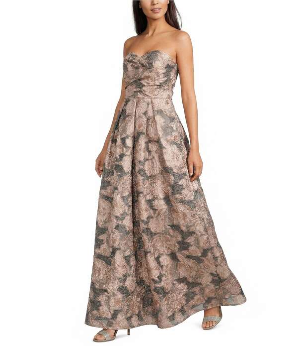 ダナキャラン レディース トップス 衣装 御花柄 トール ノースリーブ 御花 Donna Karan Sleevelessweetheart Neck Metallic Floral Jacquard Longown Snow Petal メタリック