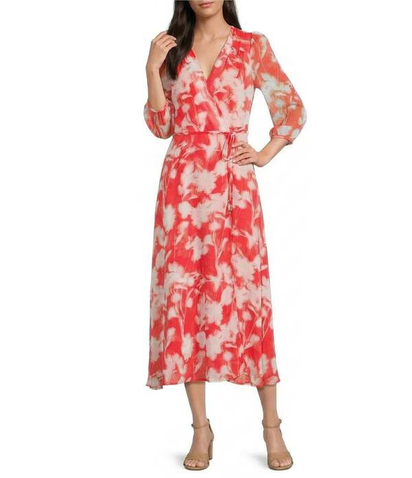 カルバンクライン レディース トップス ワンピース シフォン フラワー柄 プリント ミディ フラワー Calvin Klein Chiffon Long Sleeve Floral Print Midi Dress Ginger Multi マルチカラー 29,770円
