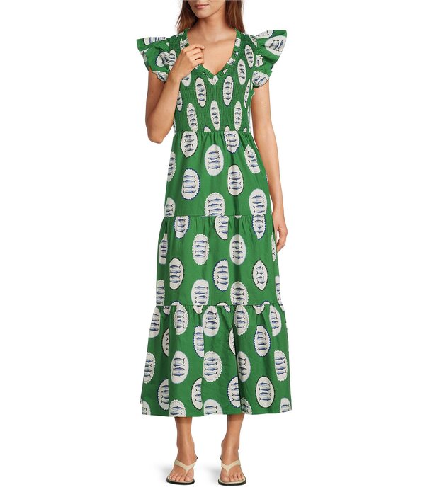 シュガーリップス レディース トップス ワンピース Vネック ティアード A ライン プチ プリント ノースリーブ マキシ Sugarlips Petite Size Tropical Sunfire Printed V-Neck Sleeveless Tiered A-Line Maxi Dress Green/Cream クリーム