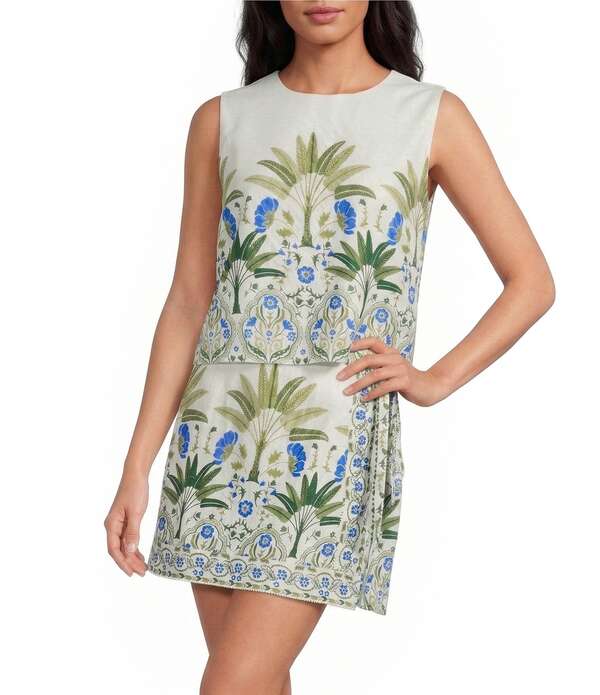 シュガーリップス レディース トップス シャツ フラワー柄 プチ プリント ノースリーブ リネン フラワー Sugarlips Petite Size Senara Floral Print Lisha Round Neck Sleeveless Coordinating Linen Top White/Blue/Green ホワイト 16,316円