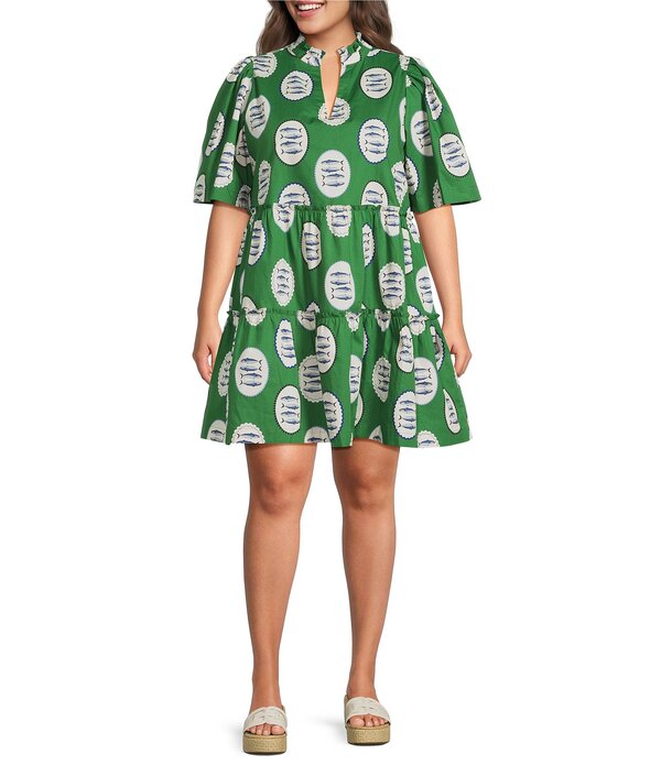 シュガーリップス レディース トップス ワンピース Vネック プラスサイズ プリント Sugarlips Plusize Tropical Dixie Printed Split V-Neck Short Sleeve Poplin Shift Dress Green/Multi グリーン