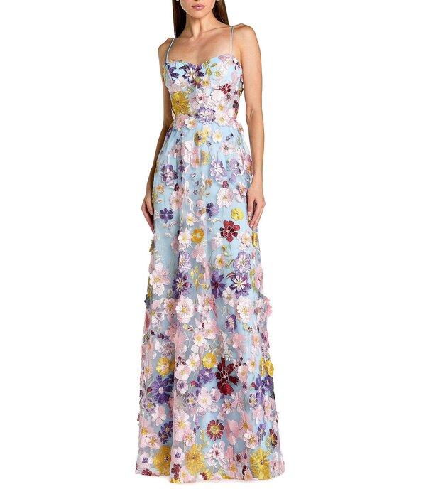 マックダガル レディース トップス ワンピース A ライン フラワー柄 刺繍 フラワー Mac Duggal Spaghetti Strap Floral Embroidered A-Line Gown Powder Blue Multi ブルー