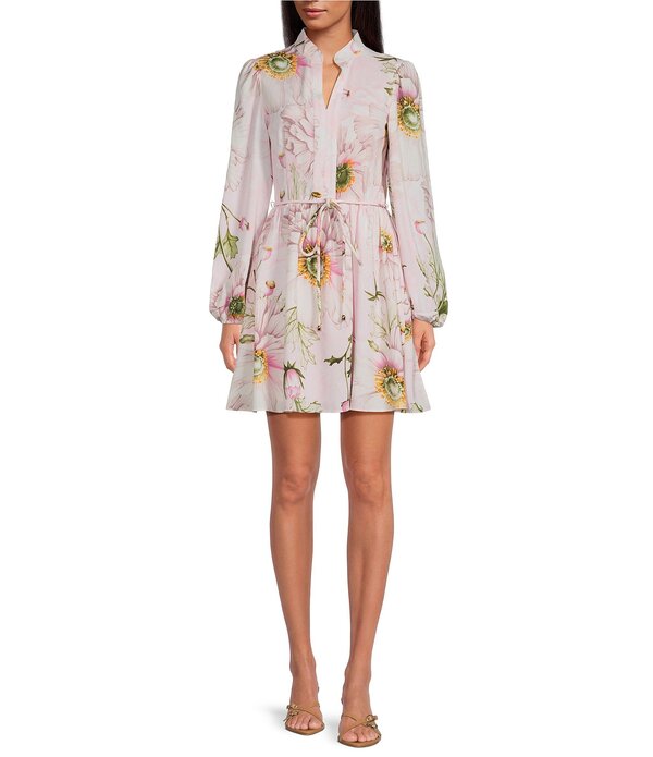 ケンジー レディース トップス ワンピース Vネック フラワー柄 プリント シャツ フラワー Kensie Floral Print Woven V-Neck Long Sleeve Shirt Dress Pink Multi ピンク