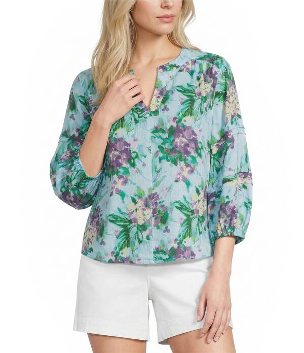 ウエストバウンド レディース トップス シャツ Vネック プチ ブラウス Westbound Petite Size 3/4 Sleeve V-Neck Blouse Bouquet Blossom