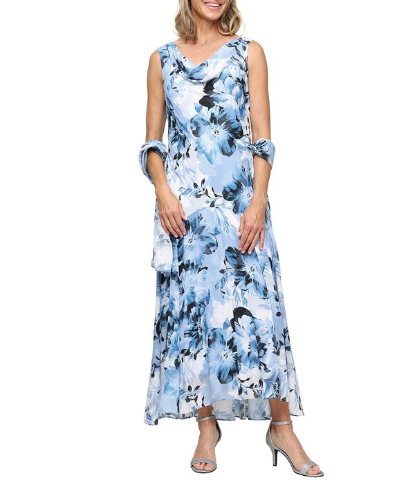 アレックスイブニングス レディース トップス ワンピース シフォン フラワー柄 プリント オーバーレイ フラワー Alex Evenings Floral Print Burnout Chiffon Tulip Overlay High Low Hem Dress Hyd Multi マルチカラー 41,470円