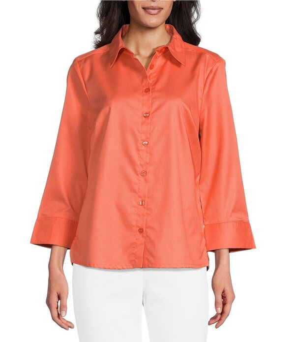 インベストメンツ レディース トップス シャツ プチ Investments Petite Size Rachel 3/4 Sleeve Point Collar Button Front Shirt Peach Echo ピーチ