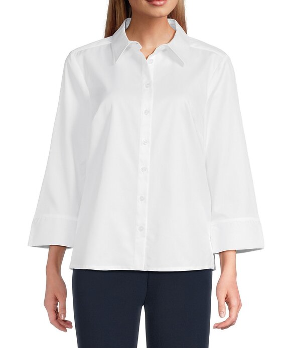 インベストメンツ レディース トップス シャツ プチ Investments Petite Size Rachel 3/4 Sleeve Point Collar Button Front Shirt White ホワイト