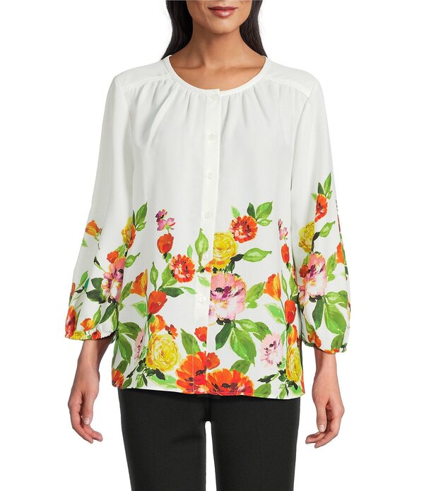 インベストメンツ レディース トップス シャツ クルーネック フラワー柄 プチ ブラウス フラワー Investments Petite Size Multi Tossed Floral 3/4 Sleeve Crew Neck Button Front Blouse Multi Tossed Floral マルチカラー 16,775円