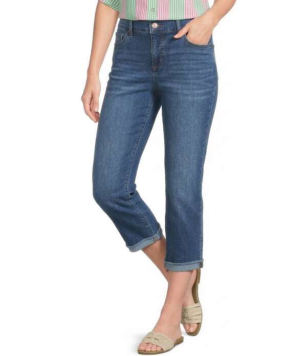 コード ブルー レディース ボトムス デニムパンツ ストレート キャップ ジーンズ Code Bleu Soho Stretch Denim High Rise Straight Leg Capri Jeans Atlas Wash デニム