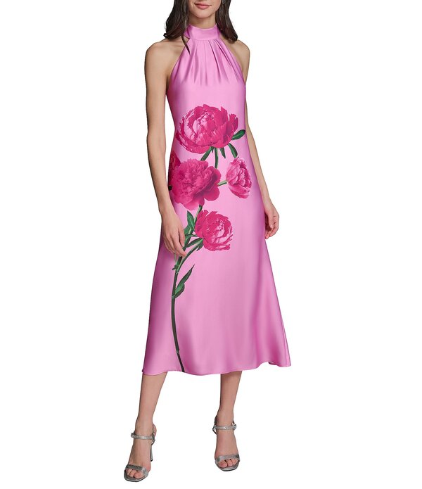カール ラガーフェルド レディース トップス ワンピース フラワー柄 プリント ミディ フラワー ホルター Karlagerfeld Paris Floral Print Halter Neck Midi Dress FUCHSIA CM フューシャ