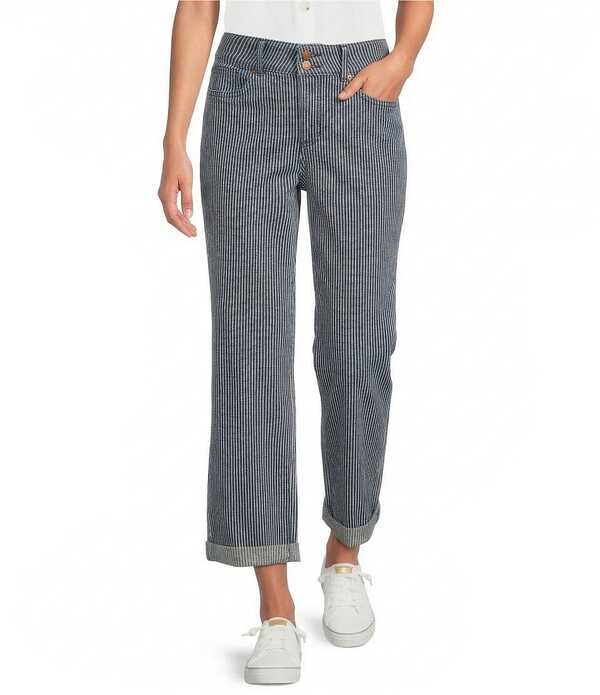 エヌワイディージェイ レディース ボトムス ジーンズズボン下 引っ切り無い デニム NYDJ Bailey Stripe Denim High Rise Straight Leg Crop Length Jeans Malaga Stripe 縞模様