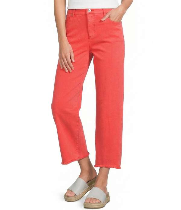 ジョン マーク レディース ボトムス デニムパンツ ワイドレッグ プチ ジーンズ John Mark Petite Size Denim Wide Leg Raw Hem Crop Jeans Tangerine タンジェリン