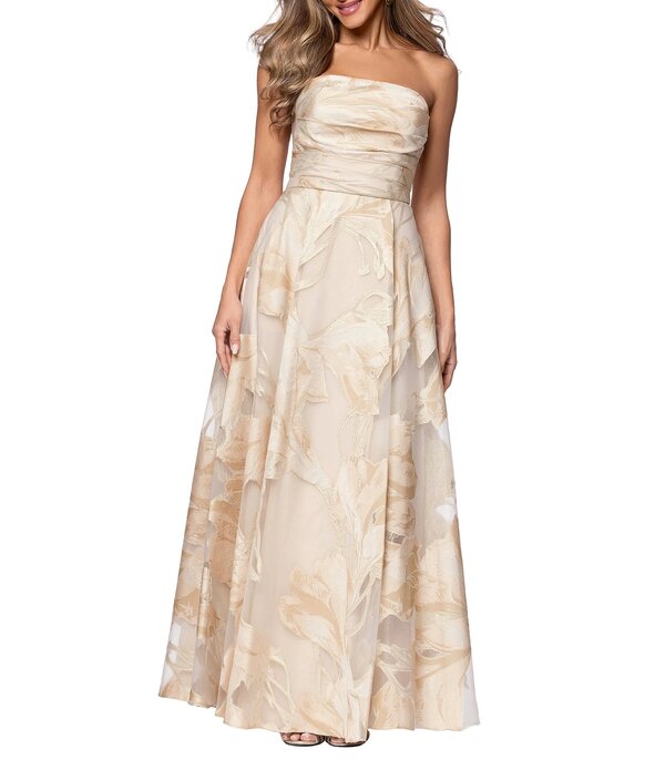 エスケープ レディース トップス ワンピース A ライン フラワー柄 ストラップレス フラワー Xscape Strapless Jacquard Burnout A-Line Floral Gown Blush/Gold ブラッシュ