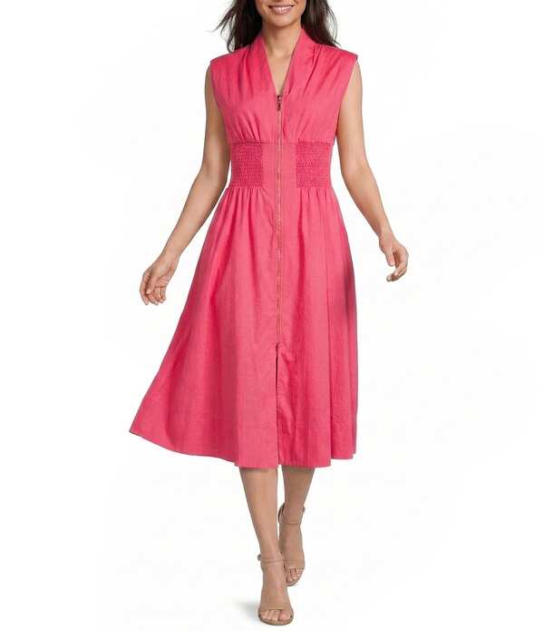 ヴィンスカムート レディース トップス ワンピース Vネック キャップ ニット Vince Camuto Knit V-Neck Cap Sleeve Zipper Front Dress Hot Pink ピンク 30,420円