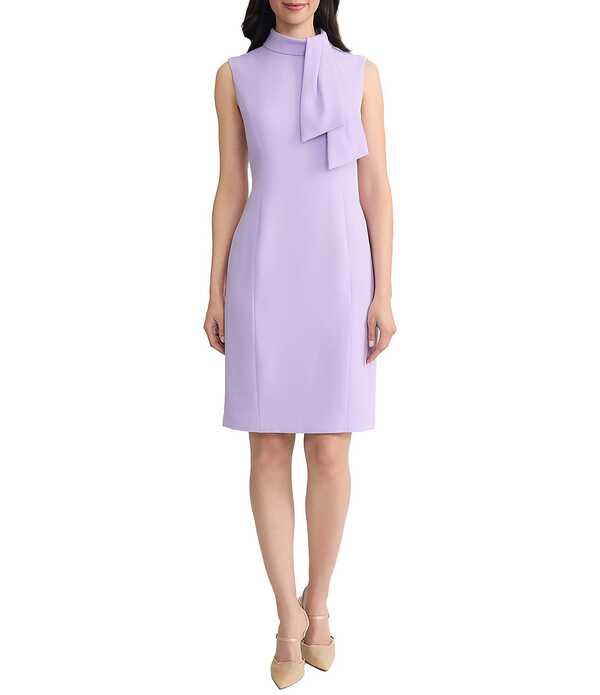 カスパール レディース トップス ワンピース ひざ丈 Kasper Neck Tie Sheath Knee Length Dress Lavender Mist ラベンダー｜ReVida 店
