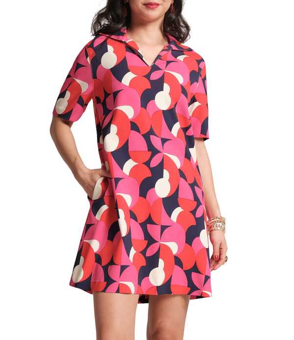 フランセスバレンタイン レディース トップス ワンピース Vネック プリント Frances Valentine Virginia Kaleido Print Collared V-Neck Short Sleeve Dress Pink/Purple/Multi ピンク