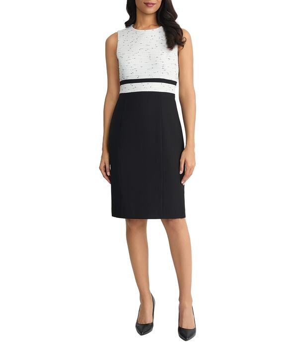 カスパール レディース トップス 衣装 労働者の一団のど首 プチ ツィード ノースリーブ Kasper Petite Size Tweed Crew Neck Sleevelessheath Suit Dress Lily White 白いこと ワンピース-レディースファッション