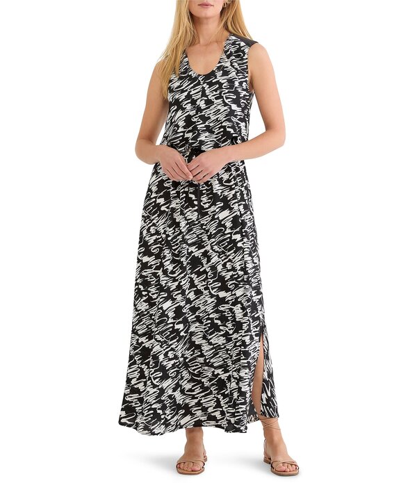 ニックアンドゾー レディース トップス ワンピース ノースリーブ マキシ NIC + ZOE Cursive Margot Scoop Neck Sleeveless Maxi Dress Black Multi ブラック