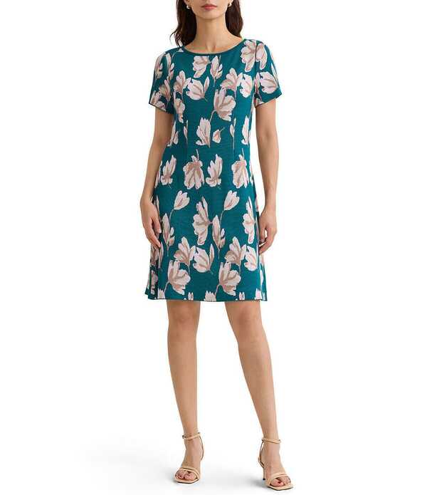 ミソック レディース トップス ワンピース A ライン フラワー柄 ニット フラワー MISOOK Floral Knit Boat Neck Short Sleeve A-Line Dresspruce/Cherry Blossom/Multi マルチカラー