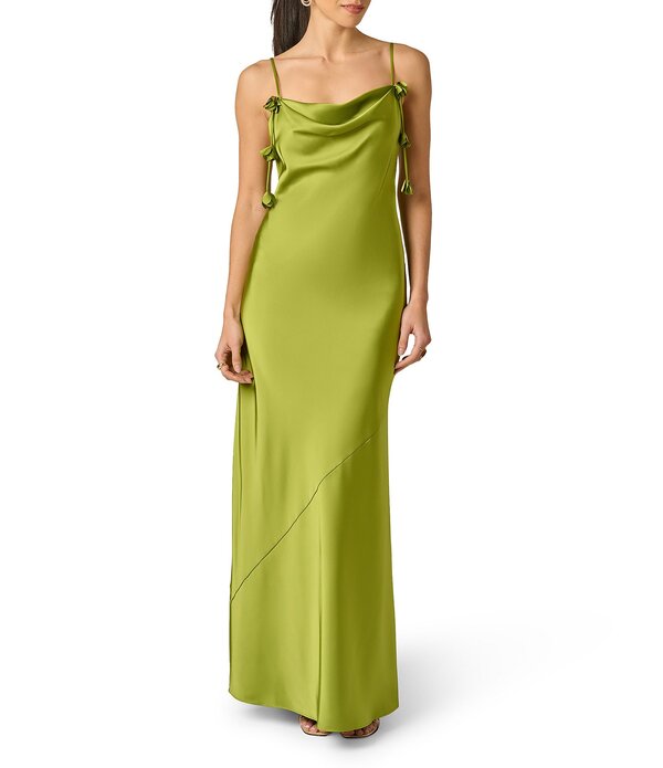 アドリアナ パペル レディース トップス ワンピース サテン Adrianna Evening by Adrianna Papell Stretch Satin Long Dress With 3D Flower Trims Martini Olive オリーブ