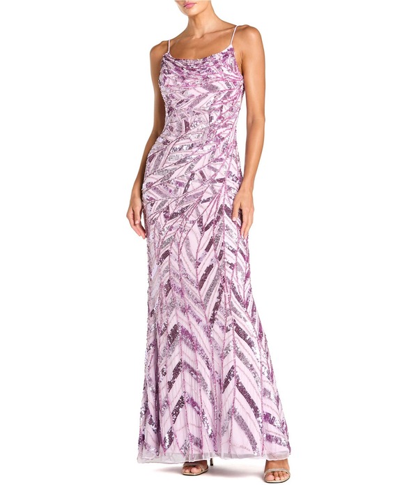 マックダガル レディース トップス ワンピース ノースリーブ Mac Duggal Sleeveless Cowl Back Beaded Column Gown Lilac ライラック