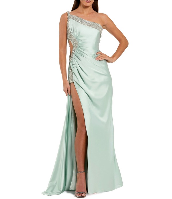 マックダガル レディース トップス ワンピース カットアウト ギャザー Mac Duggal Ruched One Shoulder Side Cutout Embellished Gown Sage セージ