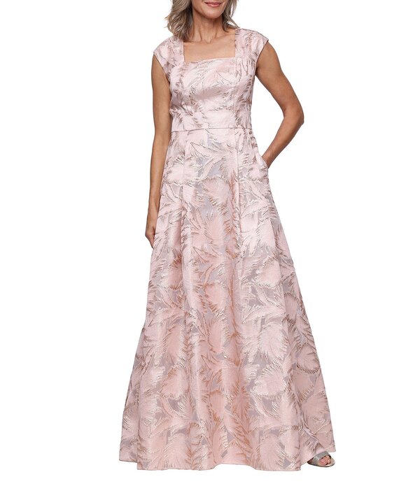 アレックスイブニングス レディース トップス ワンピース Alex Eveningsquare Neck Jacquard Long Dress Rose Gold ゴールド