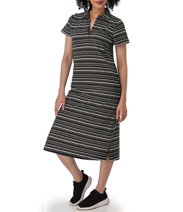 アベンチュラ レディース トップス ワンピース プリント Tシャツ Aventura Endlessummer Yarn-Dye Striprint Johnny Collar Short Sleeve Tee Dress Black ブラック|ReVida 店